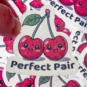 Cherry Vinyl Sticker Holographic Kawaii Fruit Water-Resistant Decal Die Cut Sticker Gift for Friend Lunchbox Sticker