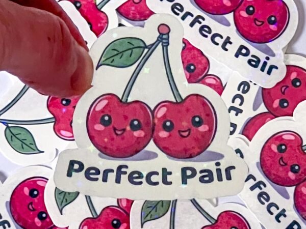 Cherry Vinyl Sticker Holographic Kawaii Fruit Water-Resistant Decal Die Cut Sticker Gift for Friend Lunchbox Sticker