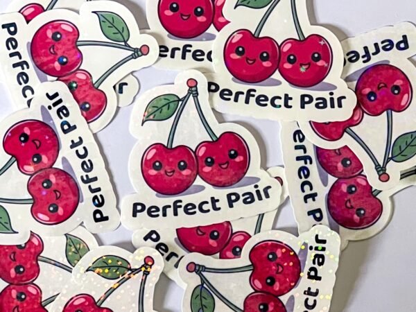 Cherry Vinyl Sticker Holographic Kawaii Fruit Water-Resistant Decal Die Cut Sticker Gift for Friend Lunchbox Sticker - Image 4
