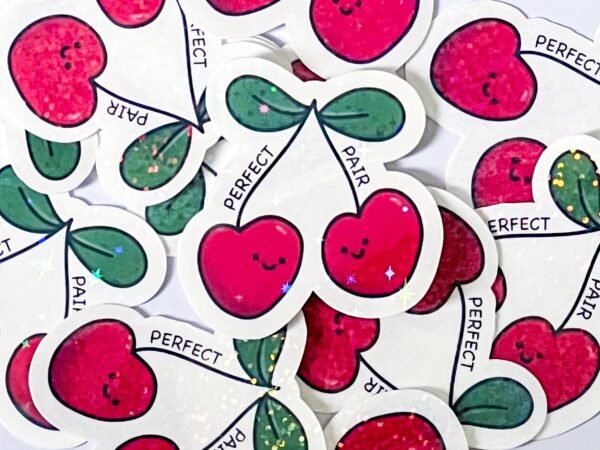 Kawaii Cherry Sticker Vinyl Decal Holographic or Semigloss Finish Cute Fruit Laptop Sticker Gift