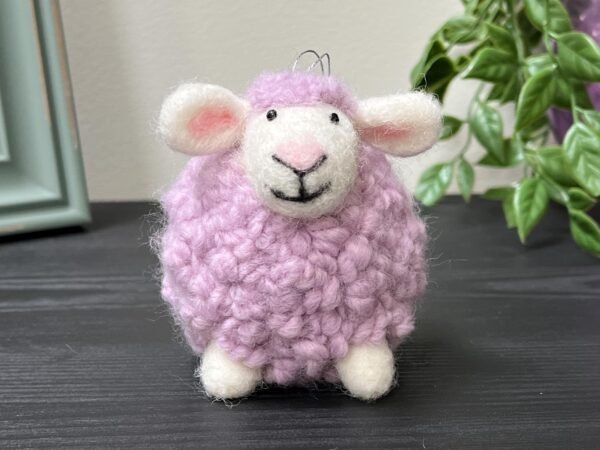 Needle Felted Sheep Ornament 4-Inch Purple Wool Animal Cute Christmas Decor Secret Santa Gift Office Desk Decor 7-Year Anniversary Present