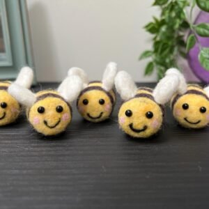 Cute felt bee Kawaii Buzzy bee Needle Felted Bumblebee Decor for DIY Garlands, Baby Mobiles, or Desk Decoration.