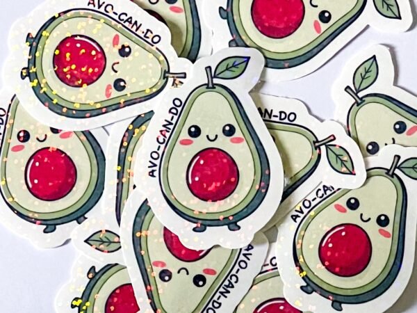 Motivational Kawaii Avocado Sticker Cute Avocado Daily Affirmation Decal, Holographic or Semigloss Finish, Sets of 1, 3, 5 & 10 - Image 3