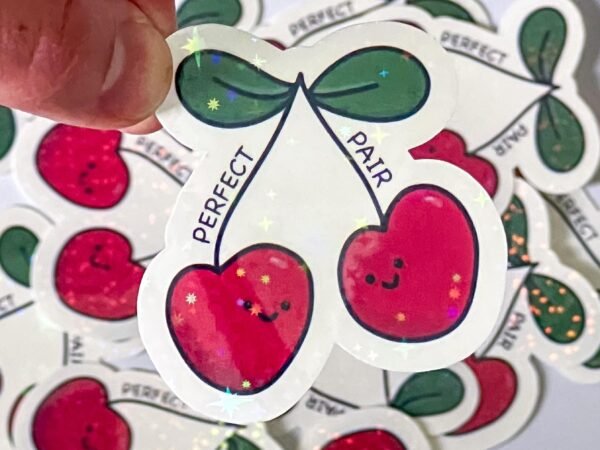 Kawaii Cherry Sticker Vinyl Decal Holographic or Semigloss Finish Cute Fruit Laptop Sticker Gift - Image 3