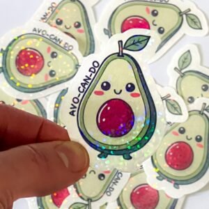 Motivational Kawaii Avocado Sticker Cute Avocado Daily Affirmation Decal, Holographic or Semigloss Finish, Sets of 1, 3, 5 & 10