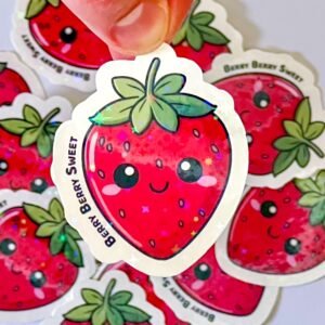 2" Cute Strawberry Kawaii Sticker Fruit Aesthetic Decal Holographic or Semigloss Water Bottle Sticker Laptop Decoration Kawaii Food Sticker